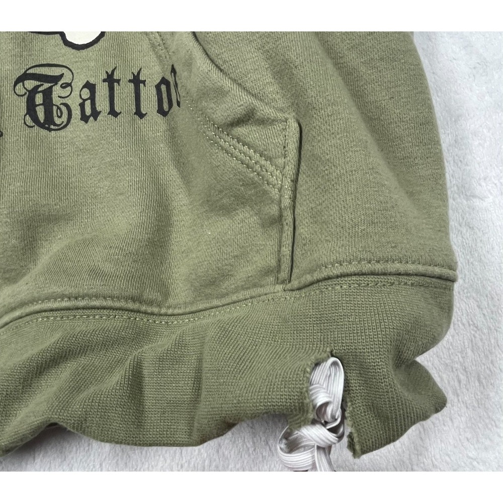 Ed Hardy Hoodie Mens Medium Olive Green Tattoo Graphic Love Kills Slowly *Flaws - Picture 7 of 14